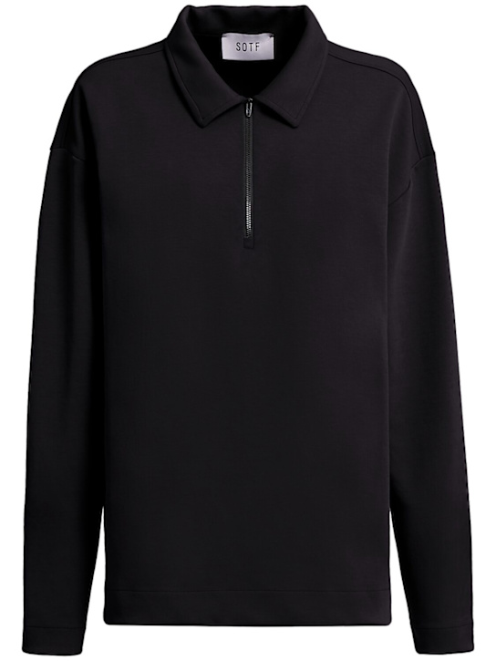 SOTF: Long sleeve cotton blend polo - Black - women_0 | Luisa Via Roma