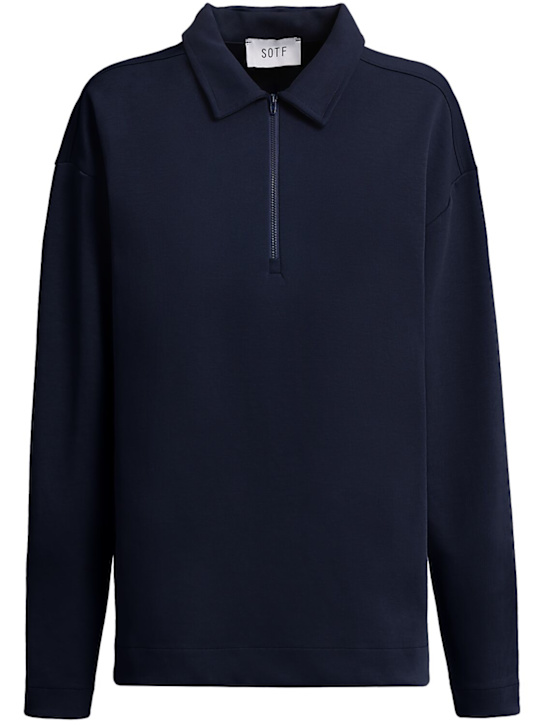 SOTF: Long sleeve cotton blend polo - Blue - women_0 | Luisa Via Roma