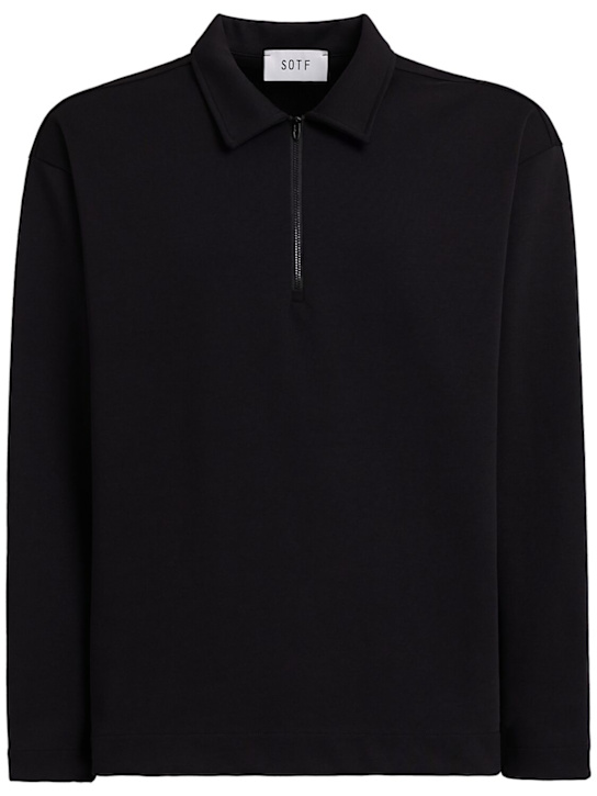 SOTF: Long sleeve cotton blend polo - Black - men_0 | Luisa Via Roma