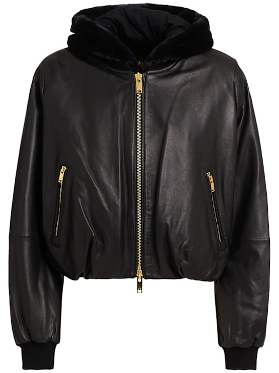 Moose Knuckles: Cardin leather bunny jacket - Black - women_0 | Luisa Via Roma