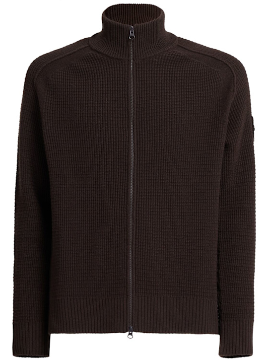 Stone Island: Geelong wool knit cardigan - Dark Brown - men_0 | Luisa Via Roma