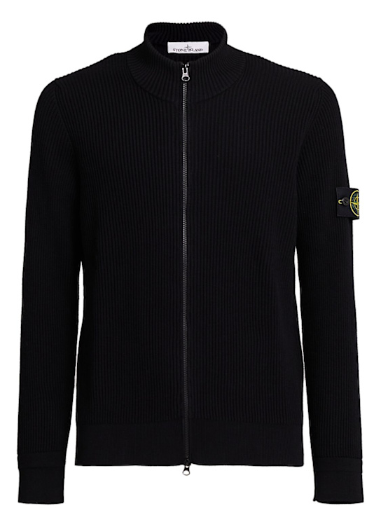 Stone Island: Wool cardigan - Black - men_0 | Luisa Via Roma