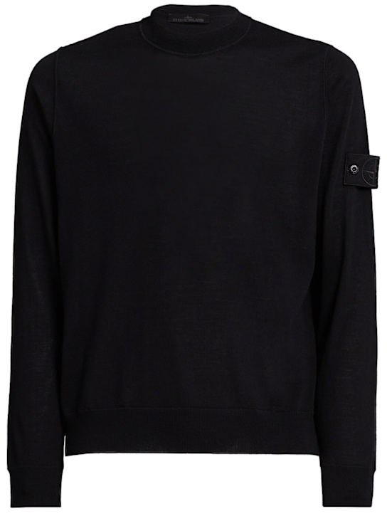 Stone Island: Light wool crewneck sweater - ブラック - men_0 | Luisa Via Roma