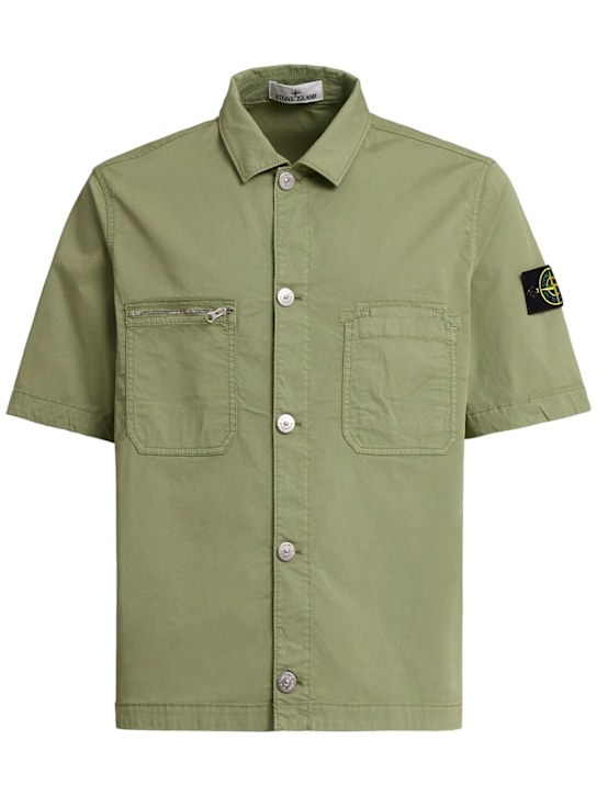 Stone Island: Stretch cotton twill shirt - セージ - men_0 | Luisa Via Roma