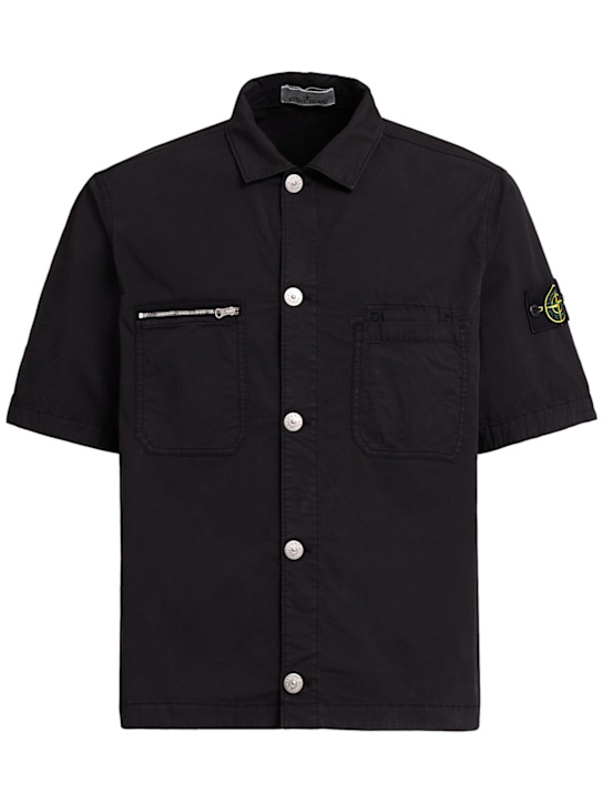 Stone Island: Stretch cotton twill shirt - Black - men_0 | Luisa Via Roma