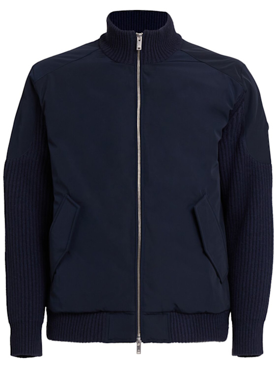 Moose Knuckles: Magnus hybrid wool blend knit jacket - Navy - men_0 | Luisa Via Roma