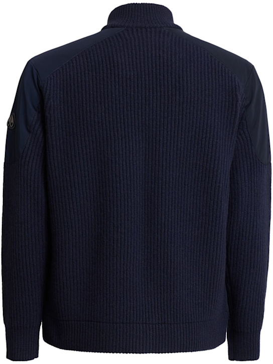 Moose Knuckles: Veste Magnus hybride en maille et mélange de laine - Bleu Marine - men_1 | Luisa Via Roma