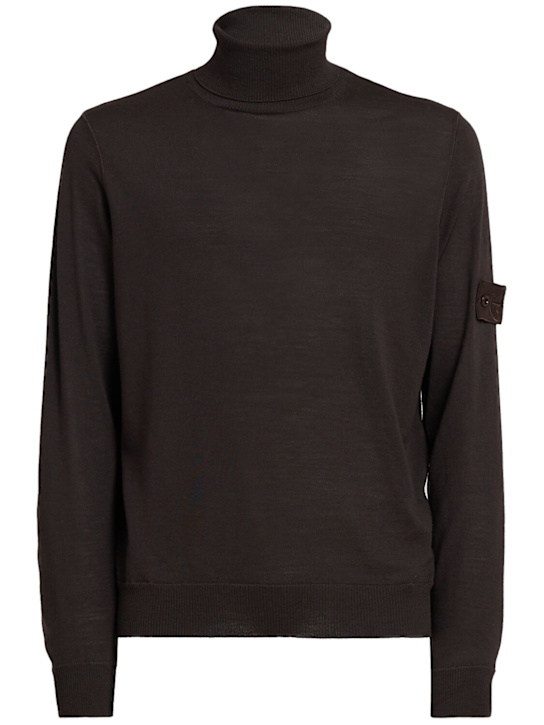 Stone Island: Light wool turtleneck sweater - ダークブラウン - men_0 | Luisa Via Roma