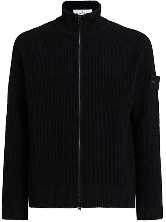 Stone Island: Geelong wool knit cardigan - ブラック - men_0 | Luisa Via Roma
