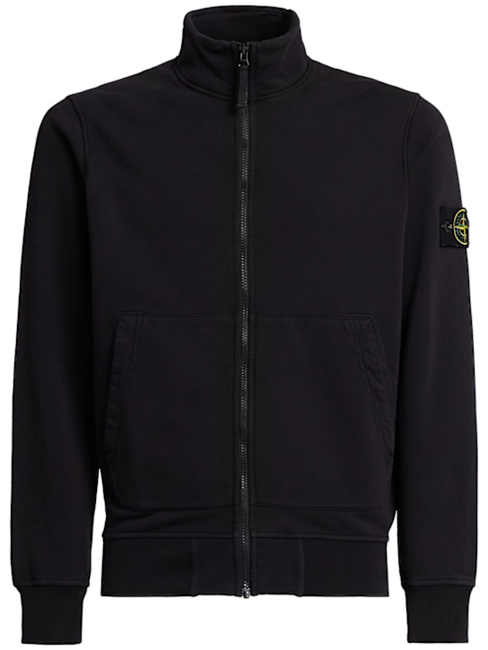 Stone Island: Cotton zip-up cardigan - Black - men_0 | Luisa Via Roma