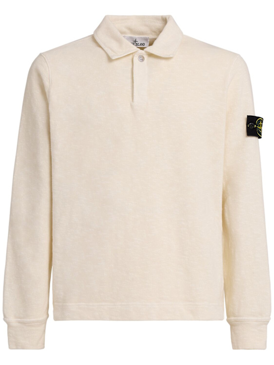 Stone Island: L/s heavy cotton jersey polo - Ivory - men_0 | Luisa Via Roma