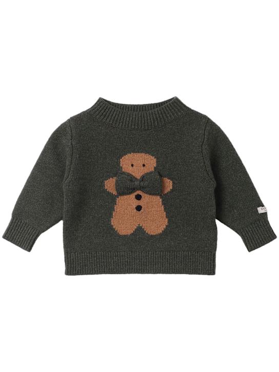 Donsje: Embroidered wool knit sweater - Green - kids-boys_0 | Luisa Via Roma