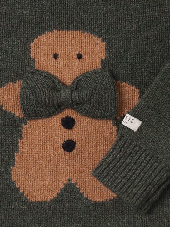 Donsje: Embroidered wool knit sweater - Green - kids-boys_1 | Luisa Via Roma