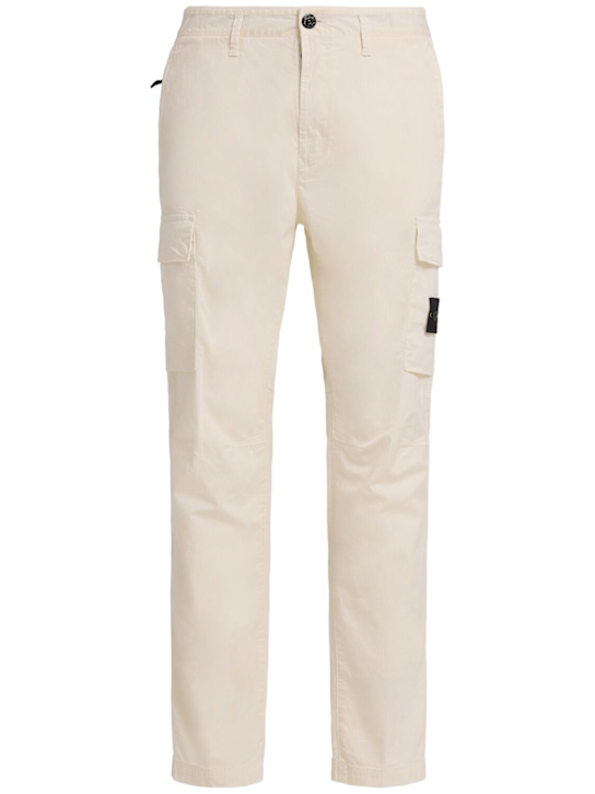 Stone Island: Stretch cotton twill pants - アイボリー - men_0 | Luisa Via Roma