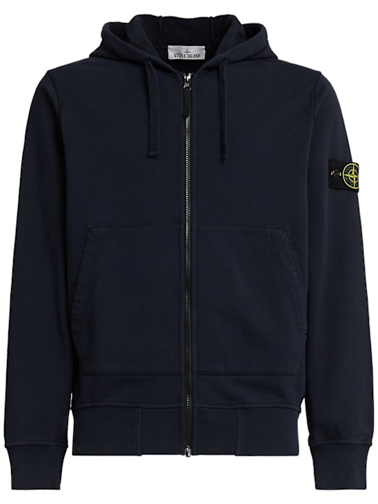Stone Island: Hoodie aus Baumwollfleece - Dunkelblau - men_0 | Luisa Via Roma