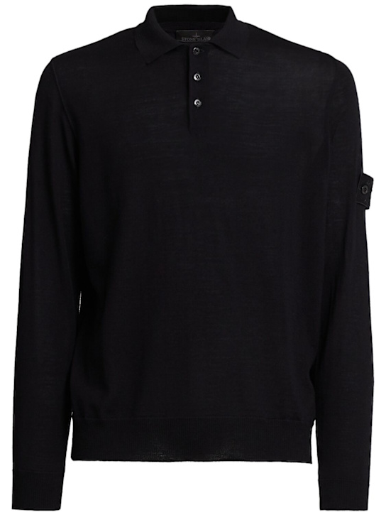 Stone Island: L/s light wool polo - ブラック - men_0 | Luisa Via Roma