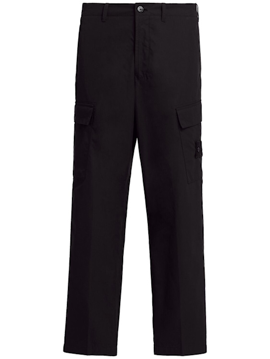 Stone Island: Weatherproof cotton canvas pants - Black - men_0 | Luisa Via Roma