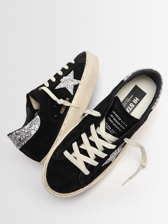 Golden Goose: Hi Star suede & glitter sneakers - Black/Silver - women_1 | Luisa Via Roma