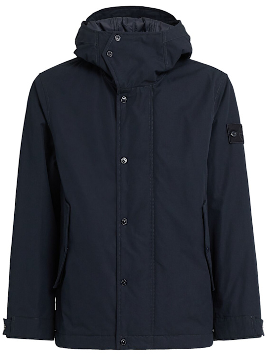 Stone Island: Wetterfester, kurzer Parka aus Baumwollcanvas - Dunkelblau - men_0 | Luisa Via Roma