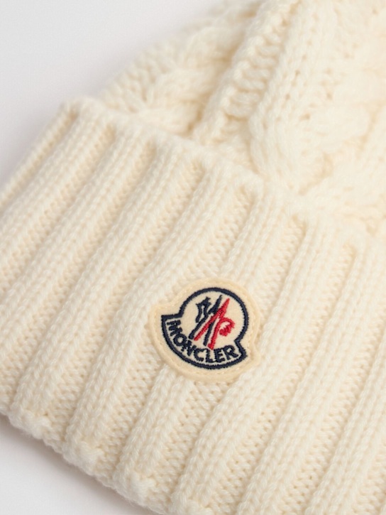 Moncler: Wool blend beanie w/ pom pom - women_1 | Luisa Via Roma