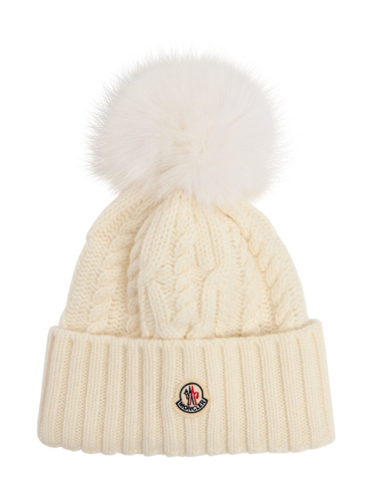 Moncler: Wool blend beanie w/ pom pom - women_0 | Luisa Via Roma