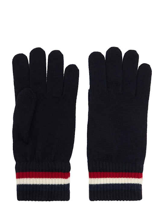 Moncler: Tricolour virgin wool gloves - Navy - men_0 | Luisa Via Roma