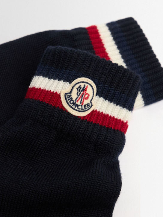 Moncler: Tricolour virgin wool gloves - Navy - men_1 | Luisa Via Roma