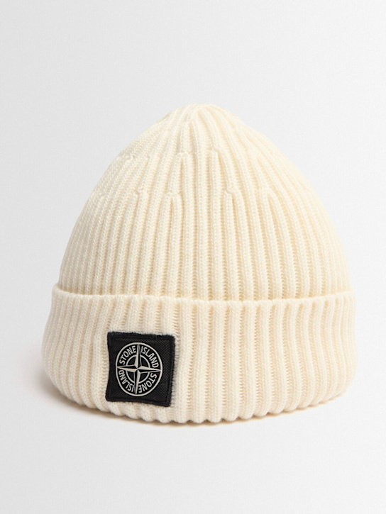 Stone Island: Ribbed wool beanie - Ivory - men_1 | Luisa Via Roma