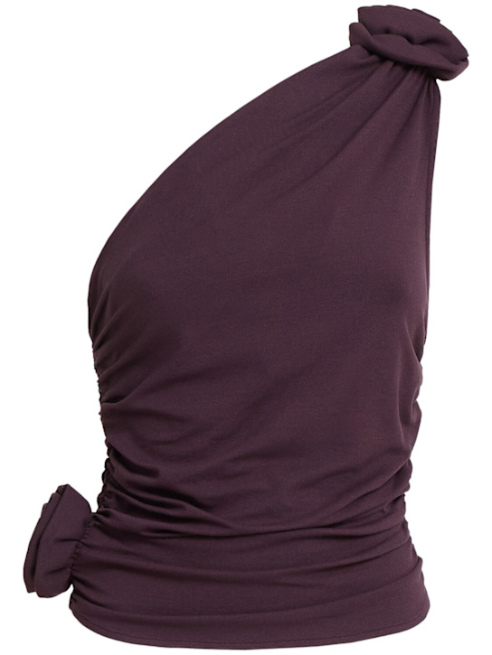 Magda Butrym: Haut asymétrique en jersey drapé avec roses - Bordeaux - women_0 | Luisa Via Roma