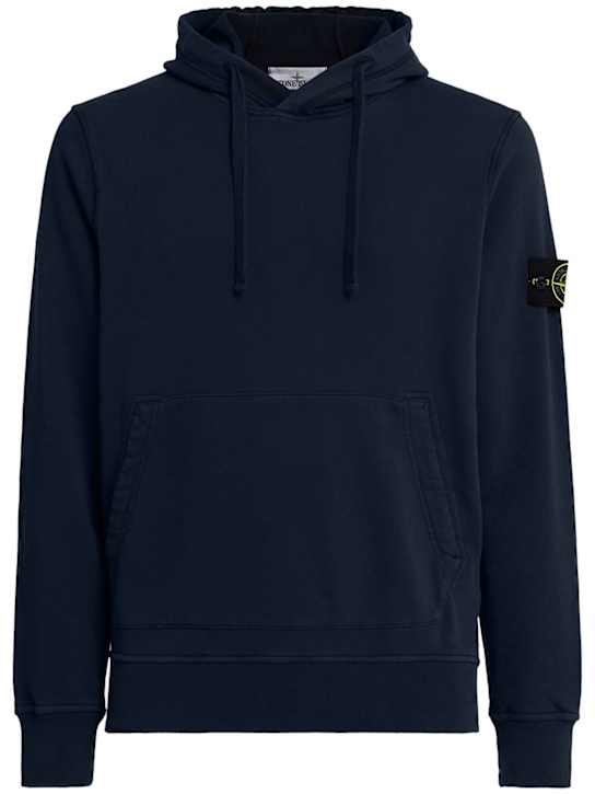 Stone Island: Hoodie aus Baumwollfleece - Dunkelblau - men_0 | Luisa Via Roma
