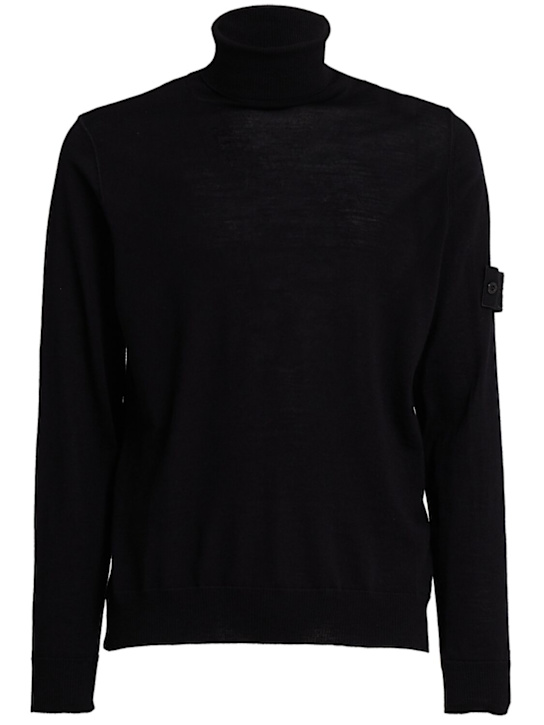 Stone Island: Light wool turtleneck sweater - ブラック - men_0 | Luisa Via Roma