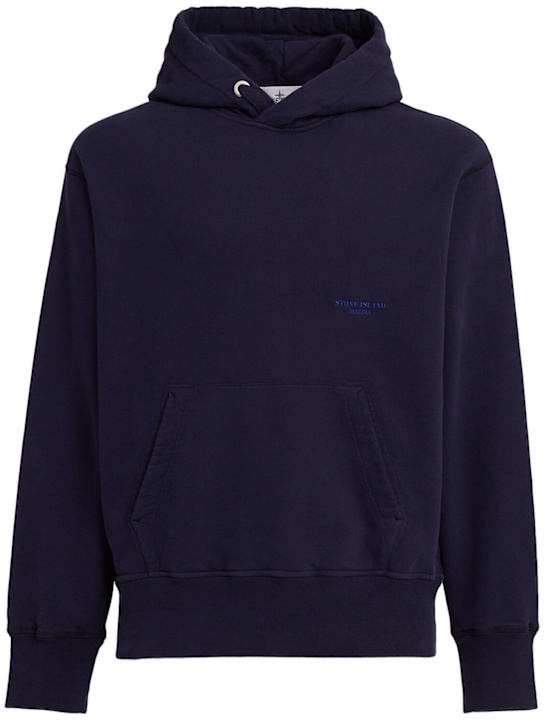 Stone Island: Brushed cotton sweatshirt hoodie - Navy - men_0 | Luisa Via Roma