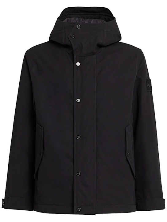Stone Island: Weatherproof cotton canvas short parka - Black - men_0 | Luisa Via Roma