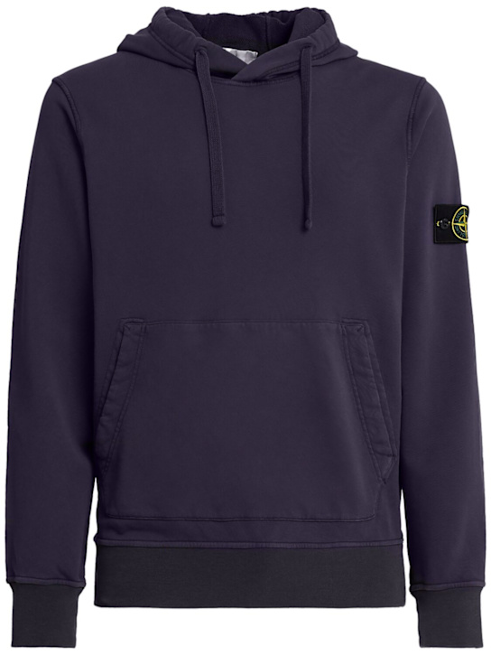 Stone Island: Felpa in cotone con cappuccio - Blu Inchiostro - men_0 | Luisa Via Roma