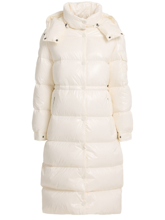 Moncler: Cavettaz long shiny nylon down jacket - Silk White - women_0 | Luisa Via Roma