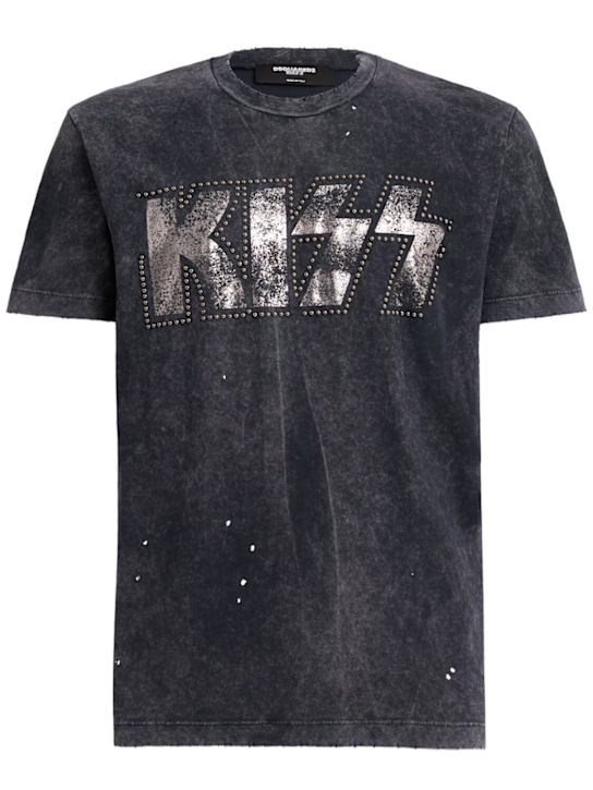 Dsquared2: Kiss embroidered cotton t-shirt - Grey - men_0 | Luisa Via Roma