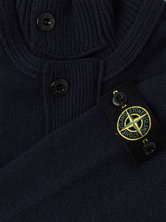 Stone Island Junior: Wool blend knit cardigan - Navy - kids-boys_1 | Luisa Via Roma