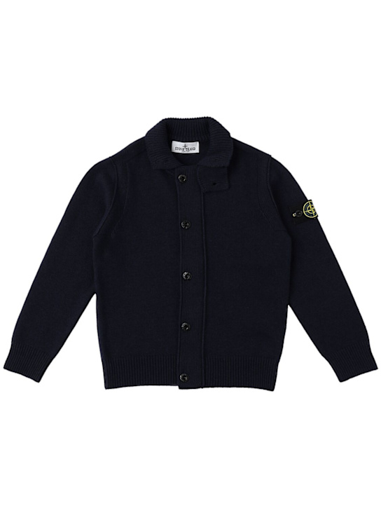 Stone Island Junior: Wool blend knit cardigan - Navy - kids-boys_0 | Luisa Via Roma