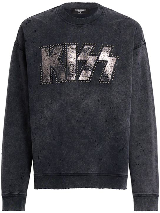Dsquared2: Kiss embroidered cotton sweatshirt - Grey - men_0 | Luisa Via Roma