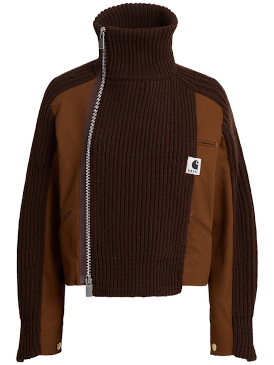 Sacai: Sacai x Carhartt Duck knit jacket - Brown - women_0 | Luisa Via Roma