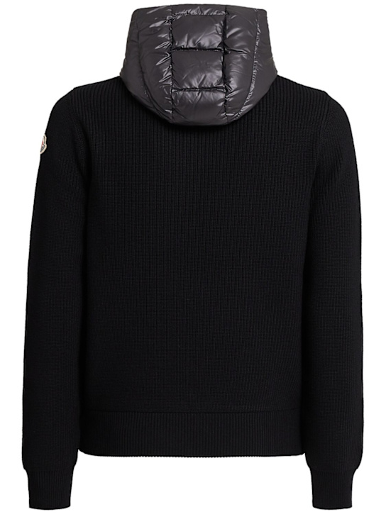 Moncler: Wool & tech down zip-up hoodie - ブラック - men_1 | Luisa Via Roma