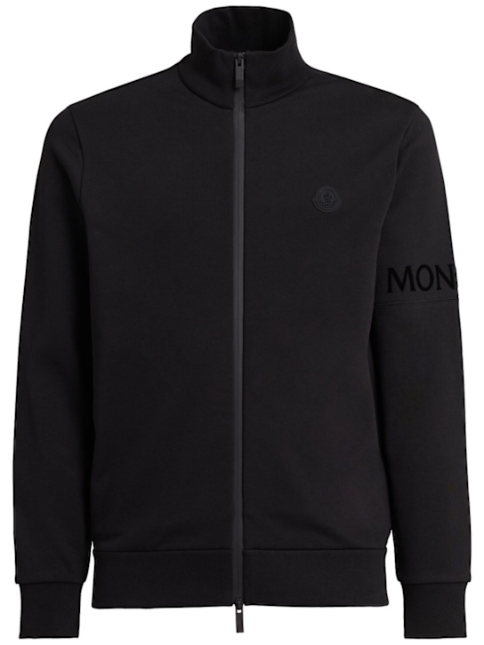 Moncler: Cotton zip-up sweatshirt - Black - men_0 | Luisa Via Roma