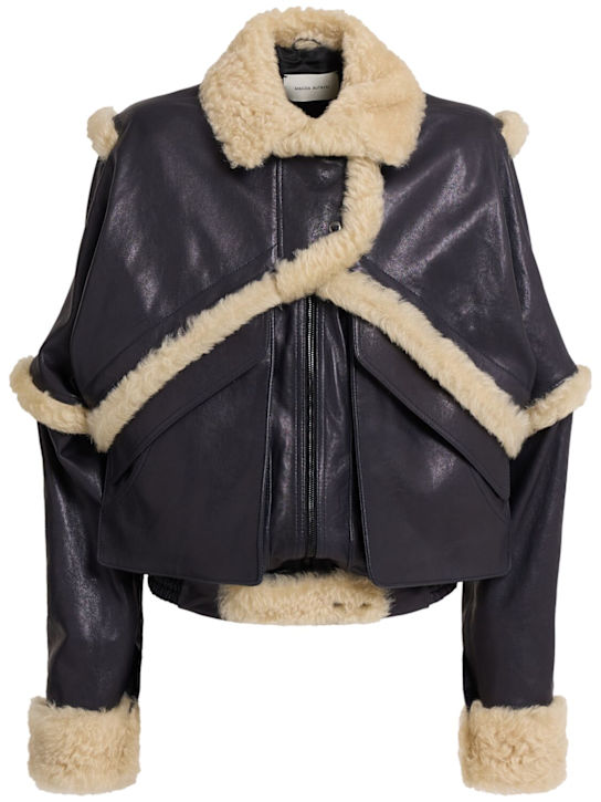 Magda Butrym: Leather & shearling jacket - Navy - women_0 | Luisa Via Roma