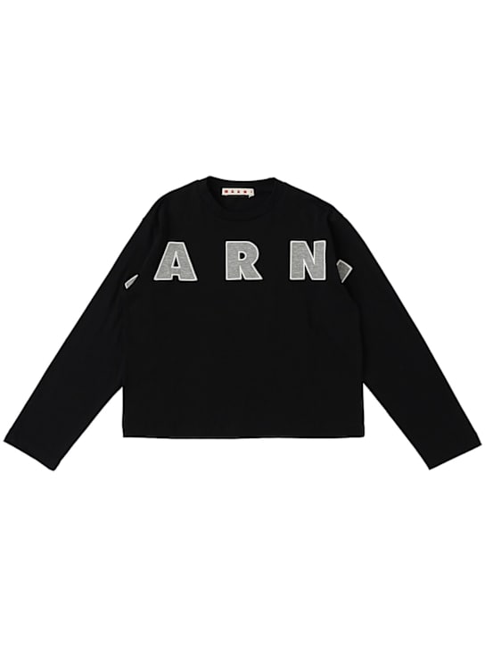 Marni Junior: 프린티드 코튼 저지 티셔츠 - 블랙 - kids-girls_0 | Luisa Via Roma