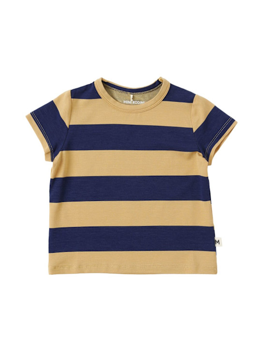 Mini Rodini: Striped jersey t-shirt - ベージュ/ブルー - kids-girls_0 | Luisa Via Roma