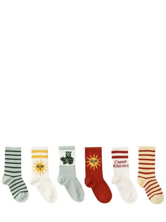 Mini Rodini: Set of 6 cotton blend jacquard socks - マルチカラー - kids-girls_0 | Luisa Via Roma