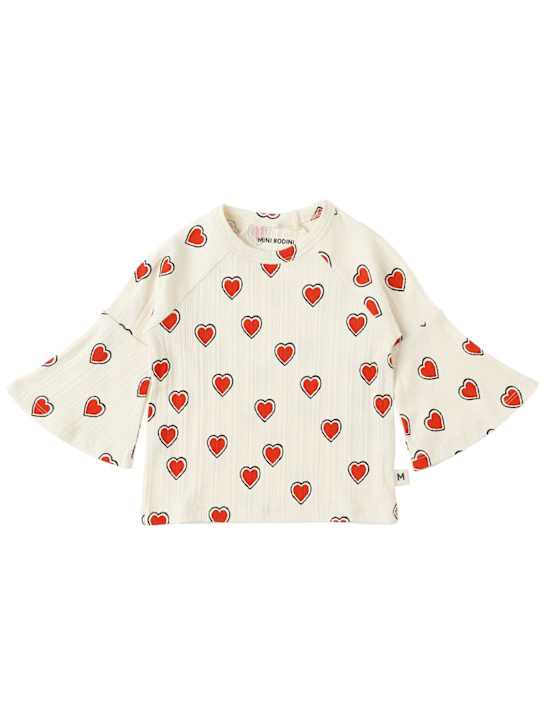 Mini Rodini: Printed cotton blend top - オフホワイト - kids-girls_0 | Luisa Via Roma