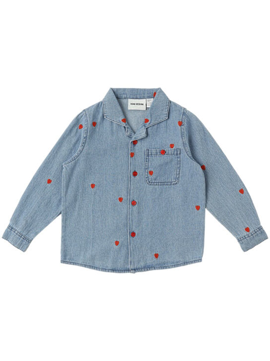 Mini Rodini: Embroidered cotton denim shirt - Blue - kids-boys_0 | Luisa Via Roma