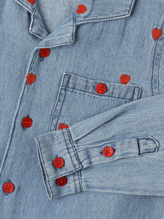 Mini Rodini: Embroidered cotton denim shirt - Blue - kids-boys_1 | Luisa Via Roma