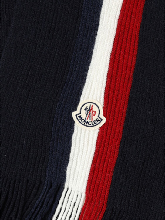 Moncler: Tricolor virgin wool scarf - Navy - men_1 | Luisa Via Roma